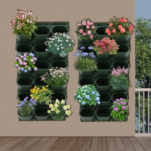 Vertical Wall Planter with 36 Pots, Hanging Garden Plant Flowerpot Holder, Stackable Wall-Mounted Planter, Balcony Planters for Flowers Vegetables Fruits (Army Green, 36 Pots) - Image 6