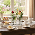 Glass Test Tubes Vase with Stand for Flowers, Black Hinged Bud Vase with Metal Stand Racks Hydroponic Set of 5, Adjustable Pipe Plant Vases Display Set for Table Centerpieces Wedding Decoration - Image 3