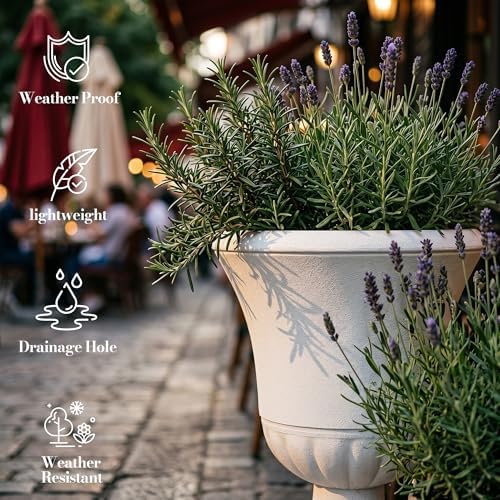 Worth 2-Pack Large White Urn Planters, 15.5" x 22" Tall Outdoor Flower Pots - Image 5