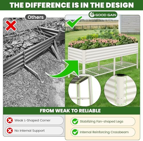 G GOOD GAIN Elevated Raised Garden Bed Kit with Legs, Rack, 2x6ft, White - Image 3