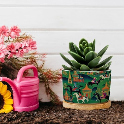 Bright Emerald Green Ceramic Planters Chinoiserie Decor Planters for Outdoor Plants with Drainage Holes and Saucers Pot for Indoor Outdoor Garden - Image 5