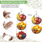 3-tier Hanging Fruit Basket, 44" Metal, Black, 9.8 x 3.9 Inch - Image 3