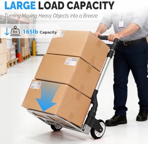 FCH Folding Hand Truck Aluminum Portable Folding Hand Cart 165lbs Capacity Hand Cart and Dolly Ideal for Home, Auto, Office,Travel Use,Black - Image 2