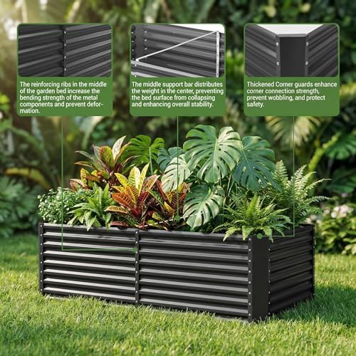 Land Guard 2 Pack 6×3×2 ft Galvanized Metal Raised Garden Bed, 2FT Deep Root Elevated Planter Box Steel Large Vegetable Flower Bed Kit, Gray - Image 3