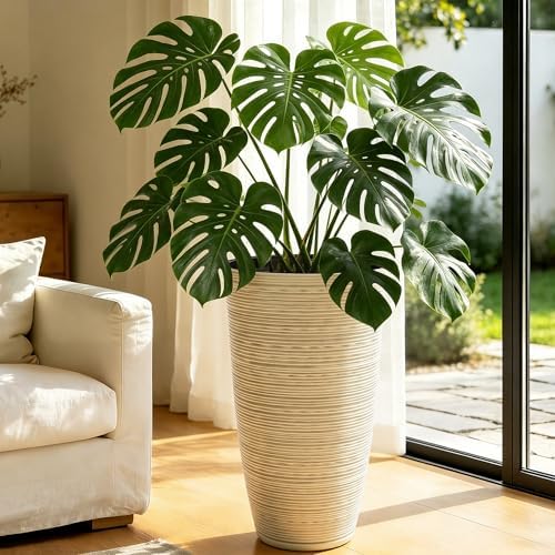 24" Large Outdoor Planters for Plants, Cream Beige Tall Flower Pots - Image 4