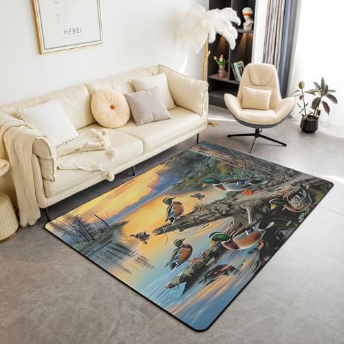 Erosebridal Sunset Mallard Duck Area Rug 4'11" x 3'3" Wildlife Moss Nature Living Room Rugs Dead Wood River Decorative Carpet Hunting Blue Yellow Indoor Floor Mat by Erosebridal