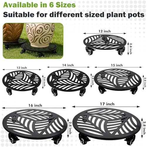3 Packs Metal Plant Caddy with Wheels 15 inches Heavy-Duty Iron Rolling Plant Stand with Casters Indoor Outdoor Wheeled Plant Roller Base Pot Movers Plant Dolly Coaster Trolley Black - Image 3