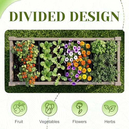 Outdoor Patio Raised Garden Bed Elevated Planter Box Resin Plant Stand Gardening with Storage Shelf Legs Wheels Drainage Water Gauge Light Brown - Image 5