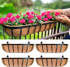LaLaGreen Railing Planter Box (24 Inch, 4 Pack) Black Metal Rectangular Hanging Planters with Coco Liner, Flower Boxes Brackets for Deck Railings Outdoor Plants Over Rail Fence Balcony Patio Porch by L%C3%A1L%C3%A1Green