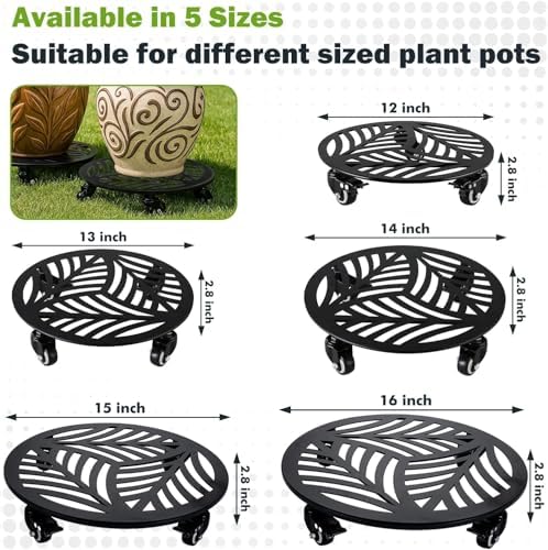 3 Packs Metal Plant Caddy with Wheels 16 inches Heavy-Duty Iron Rolling Plant Stand with Casters Indoor Outdoor Wheeled Plant Roller Base Pot Movers Plant Dolly Coaster Trolley Black - Image 3