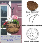 Ashman 14 Inch Metal Hanging Planter Basket with Coco Coir Liner Round Wire Plant Holder Chain Porch Decor Flower Pots Hanger Garden Decoration Indoor Outdoor Watering Hanging Baskets (4) - Image 3