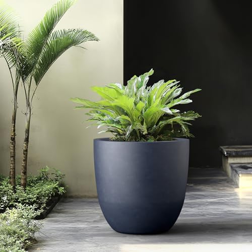 Kante 18" W Round Charcoal Concrete/Fiberglass Indoor Outdoor Modern Seamless Plant Pot by Unknown