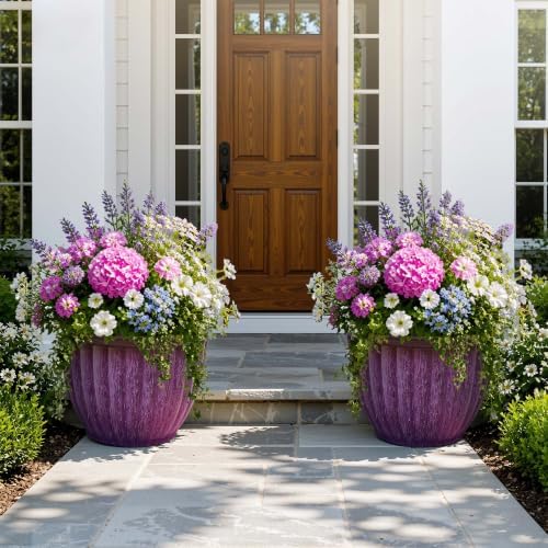 15" Large Planters for Outdoor Plants Set of 2 Plastic Flower Pots by Ultym