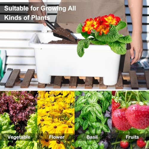 Oliz Self-Watering Rectangle Planter Boxes 8-Pack, 15.7-Inch Window Box Planter with Drainage Holes & Trays, Pots for Vegetables, Herbs, Flowers, Garden Windowsill Balcony (White) - Image 5