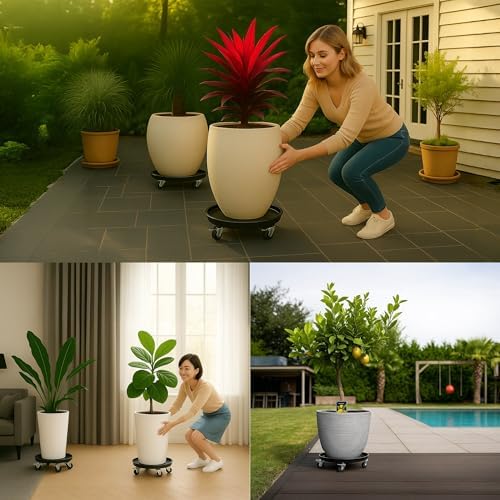 14" 3-Pack Metal Plant Caddy with Wheels, Heavy Duty Caddiq Series Rolling Plant Stand with Rubber Coated Casters & Pedal Brakes, Reinforced M10 Welding, Indoor Outdoor Pot Dolly - Image 4