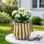 Ceramic Planter Pot Modern Striped Triple Handle Flower Pot No Drainage - Image 4