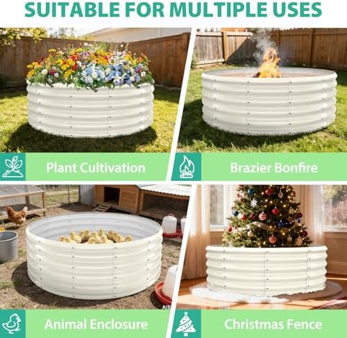YSEJOMP 17" Tall 48" Diameter Round Raised Garden Bed Kits Outdoor White - Image 7