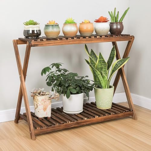 Wooden Plant Shelf Indoor, Narrow Plant Bench for Multiple Plants by Jotboom