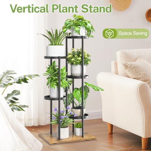 iDavosic.ly 5 Tier Plant Stand Indoor Outdoor, Black & Brown, 7.9 Inch Tray - Image 5