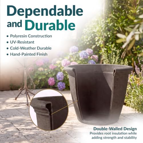 Sunnydaze Anjelica 15.25'' Large Plastic Planter Pot for Plants, Sable - Image 2