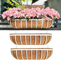 LaLaGreen Deck Railing Planter Boxes (2 Pack, 30") White Metal Rectangular Window Flower Box with Coco Liner, Large Wall Hanging Planter for Outdoor Plants Balcony Fence Deck Rail Porch Patio Garden by L%C3%A1L%C3%A1Green