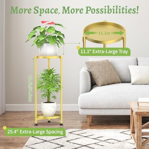 KMOTASUO 2 Tier Metal Plant Stand Tall for Indoor Outdoor Corner, Gold - Image 5