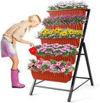 Homdox 3.74FT Vertical Garden Bed, 5 Tiers Raised Garden Planter, 23 * 26 * 45Inch Outdoor Stand with 4 Hooks for Vegetable Flower, Patio Yard, Brown by HOMDOX