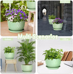 WSMKSZ 12 Inch Large Plant Pots for Indoor or Outdoor Plants, Wide Water Ripples Flower Pots with Drainage Holes & Saucer, Plastic Planters Set for Garden & Home Decor (Green) - Image 6