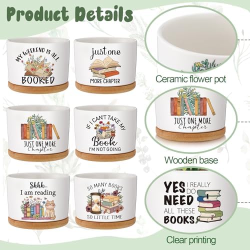 FoldTier 8 Pcs Book Lover Gifts, Ceramic Succulent Pots with Reading Quotes - Image 3