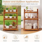GIANTEX Foldable Ladder Plant Shelf, 3-Tier Solid Wood Indoor Outdoor Flower Pot Display Rack, Corner Storage Bookshelf, Freestanding Tiered Plant Stand for Garden Patio Balcony, No Assembly - Image 6