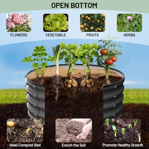Garvee Galvanized Raised Garden Bed, 2Pcs Raised Garden Beds Outdoor, Round Planter Raised Beds with Gloves and Rubber Edge Trim for Vegetables, Flowers and Herbs, 3x3x1 FT, Dark Grey - Image 4
