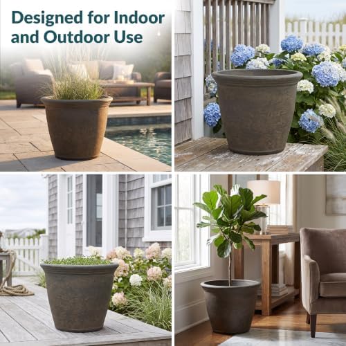 Sunnydaze Anjelica 15.25'' Large Plastic Planter Pot for Plants, Sable - Image 4