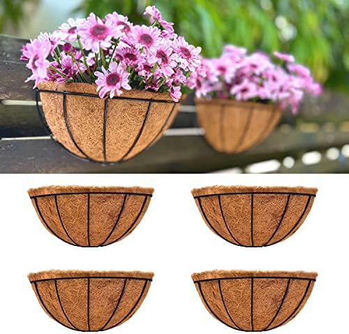 LaLaGreen Hanging Wall Planters (12 in, 4 Pack) Black Metal Flower Baskets by L%C3%A1L%C3%A1Green