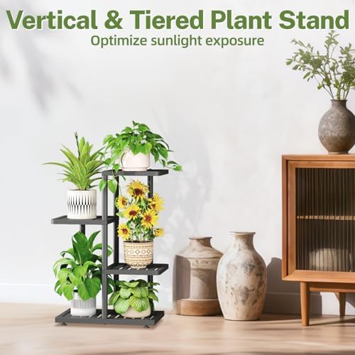 iDavosic.ly Plant Stand Indoor Outdoor, 3-Tier Tall Metal Shelf, Black - Image 5