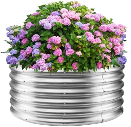 YSEJOMP 17" Tall 40" Diameter Round Raised Garden Bed Kits Outdoor Silver by YSEJOMP