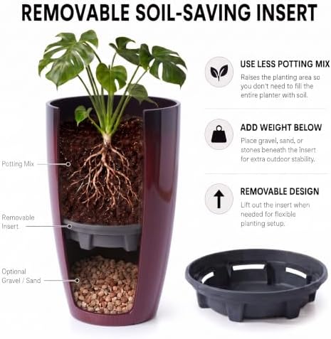 Large Outdoor Planters with Movable Insert Shelf/Drainage Hole, 21 Inch Black to Scarlet Gradient- Glossy Finish for Indoor Modern House Décor Outdoor Flower Pots - Image 3