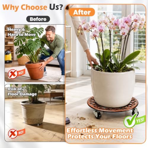 2 Pack Cast Iron Plant Caddy with Wheels Heavy Duty 14 Inch Plant Rollers - Image 3