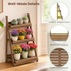 GIANTEX Foldable Wooden Plant Stand, 3-Tier Ladder Plant Shelf, Brown - Image 6
