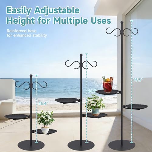 74" Shepherd's Hook Stand Plant，Wind Chime Hanger Stand, Bird Feeder,Waterproof Metal & Adjustable-Height Standing Pole Holder for Lantern and Wreath, Indoor & Outdoor - Image 6