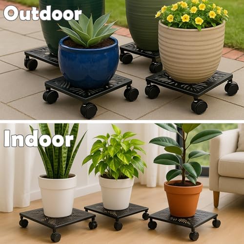 2-pack 13.5 Inches Square Metal Plant Caddy with Wheels Heavy Duty Large Rolling Plant Stand Indoor Outdoor Wheeled Planter Dolly Cart with Lockable Casters Flower Pot Mover Roller Trolley, Black - Image 5