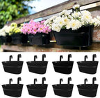 LaLaGreen Outdoor Plants Rail Planter (11.2 Inch, 8 Pack) Black Metal Iron Hanging Flower Pots Deck Railings Fence Buckets Modern Garden Boho Style Wall Mount Window Box Plant Holder Hooks Porch Decor by L%C3%A1L%C3%A1Green