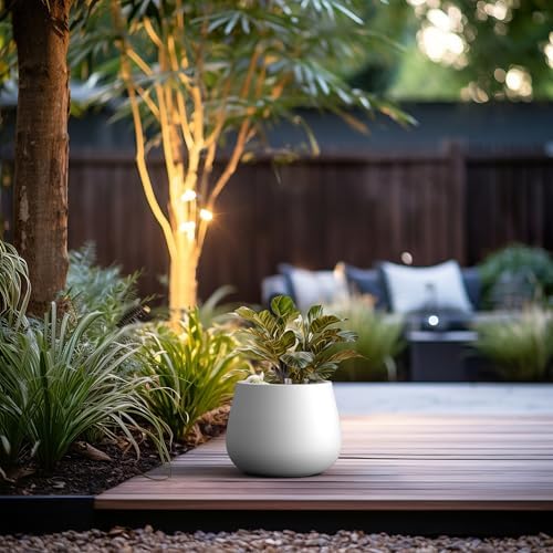 Kante Small Round Curved White Concrete Planter 12.6" Dia, Outdoor - Image 4