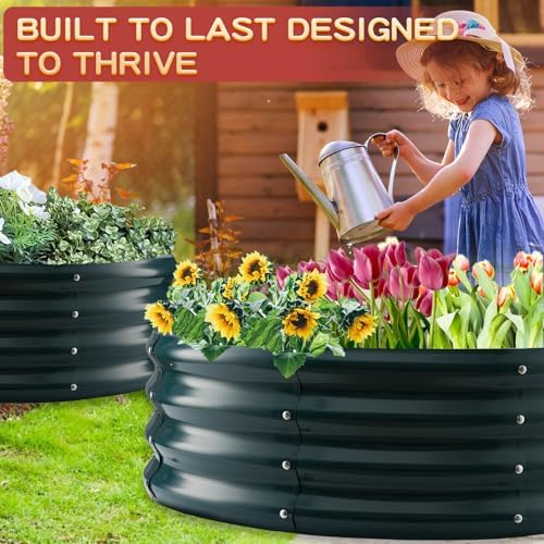 Durable Round Steel Raised Garden Bed Painted for Planting Vegetable/Herbs/Flowers/Trees at Backyard/Garden,or Baby Chicken,Christmas Tree Fence (Dark Green, 36 ins Diameter x 12 ins high) - Image 3