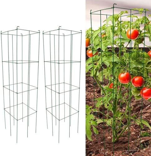 46" Height 12" Width 2PCS Green Square Folding Tomato Cage,Plant Support Stake Tower by MTBSUPPLY