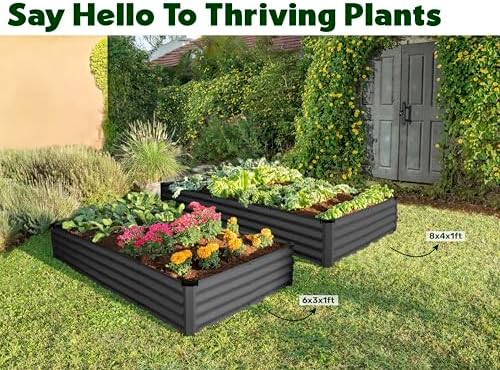 Plant & Plot Galvanized Raised Garden Beds Outdoor // 8×4×1 ft Planter Raised Beds for Gardening, Vegetables, Flowers // Large Metal Garden Box // Patented Tool-Free Design (Dark Gray) - Image 4