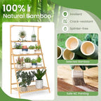 HAPPYGRILL Bamboo 3-Tier Hanging Plant Stand, Ladder Planter Display Shelf - Image 7