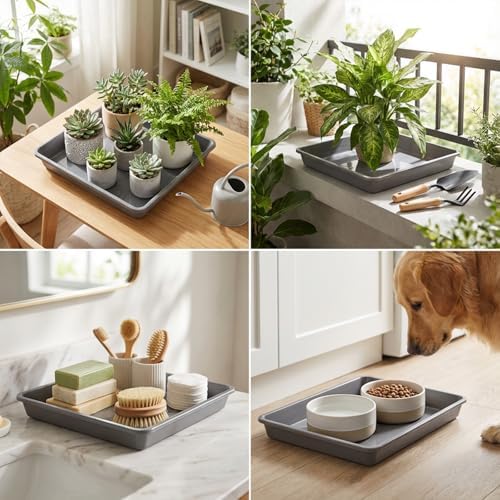10 Pack Square Plant Saucer 14 Inch Plastic Drip Trays to Catch Water, Gray - Image 6