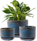 SURE YUESI Ceramic Plant Pots Set of 3, Indoor Outdoor Planters with Drainage Hole and Saucer, Ceramic Flower Pots for Indoor Plants, 4.3+5.5+6.8 Inch, Home, Garden, Patio and Office, Glossy Blue by SUREYUESI