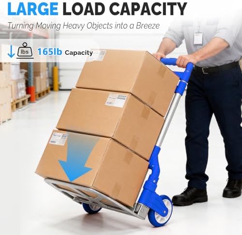 FCH Folding Hand Truck Aluminum Portable Folding Hand Cart 155lbs Capacity Hand Cart and Dolly Ideal for Home, Auto, Office,Travel Use,Blue - Image 2