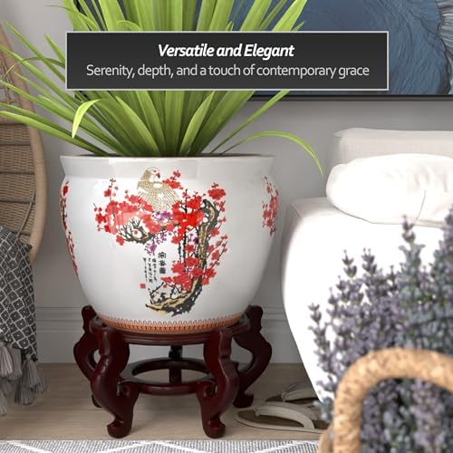 Red Lantern Large 20" Porcelain Fishbowl Cherry Blossom Planter - Image 3